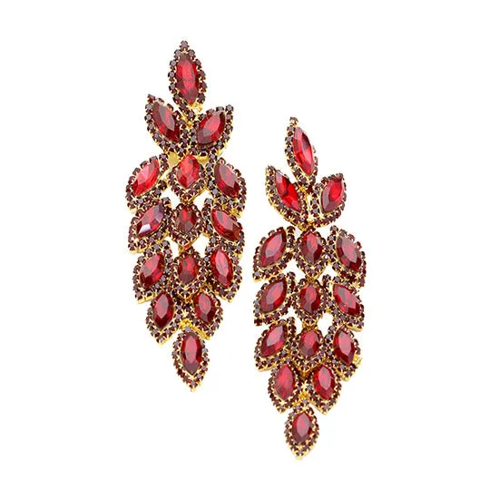 Crystal Stone Leaf Cluster Marquise Evening Earrings