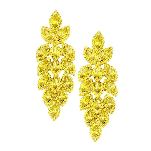 Crystal Stone Leaf Cluster Marquise Evening Earrings