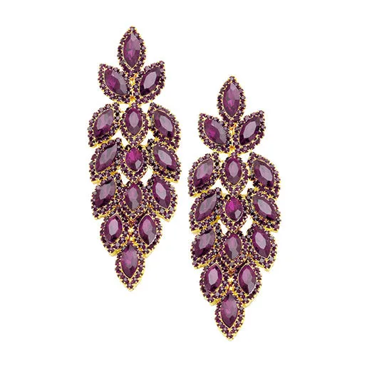 Crystal Stone Leaf Cluster Marquise Evening Earrings