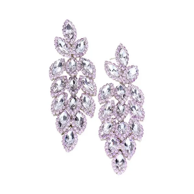 Crystal Stone Leaf Cluster Marquise Evening Earrings