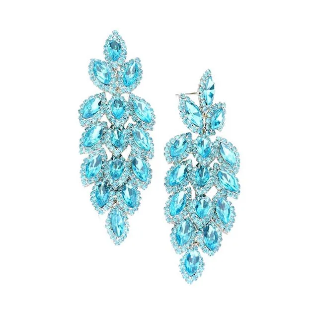 Crystal Stone Leaf Cluster Marquise Evening Earrings