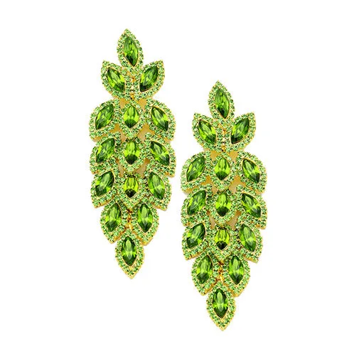 Crystal Stone Leaf Cluster Marquise Evening Earrings