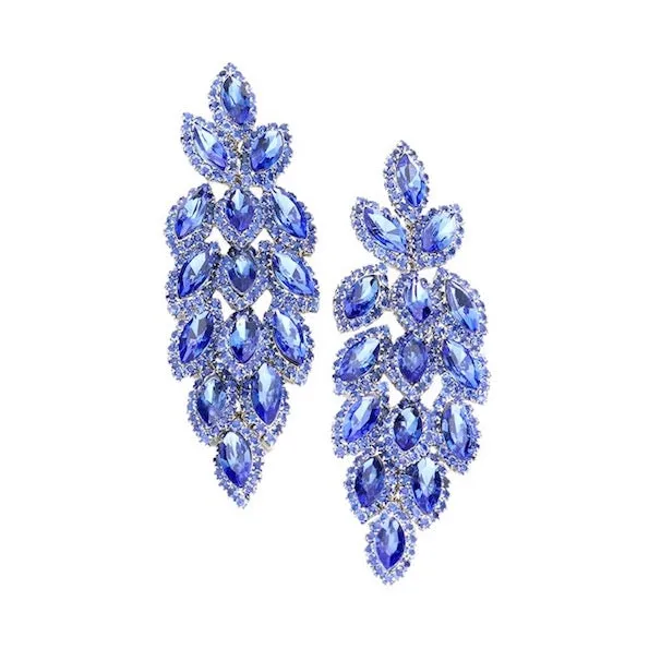 Crystal Stone Leaf Cluster Marquise Evening Earrings