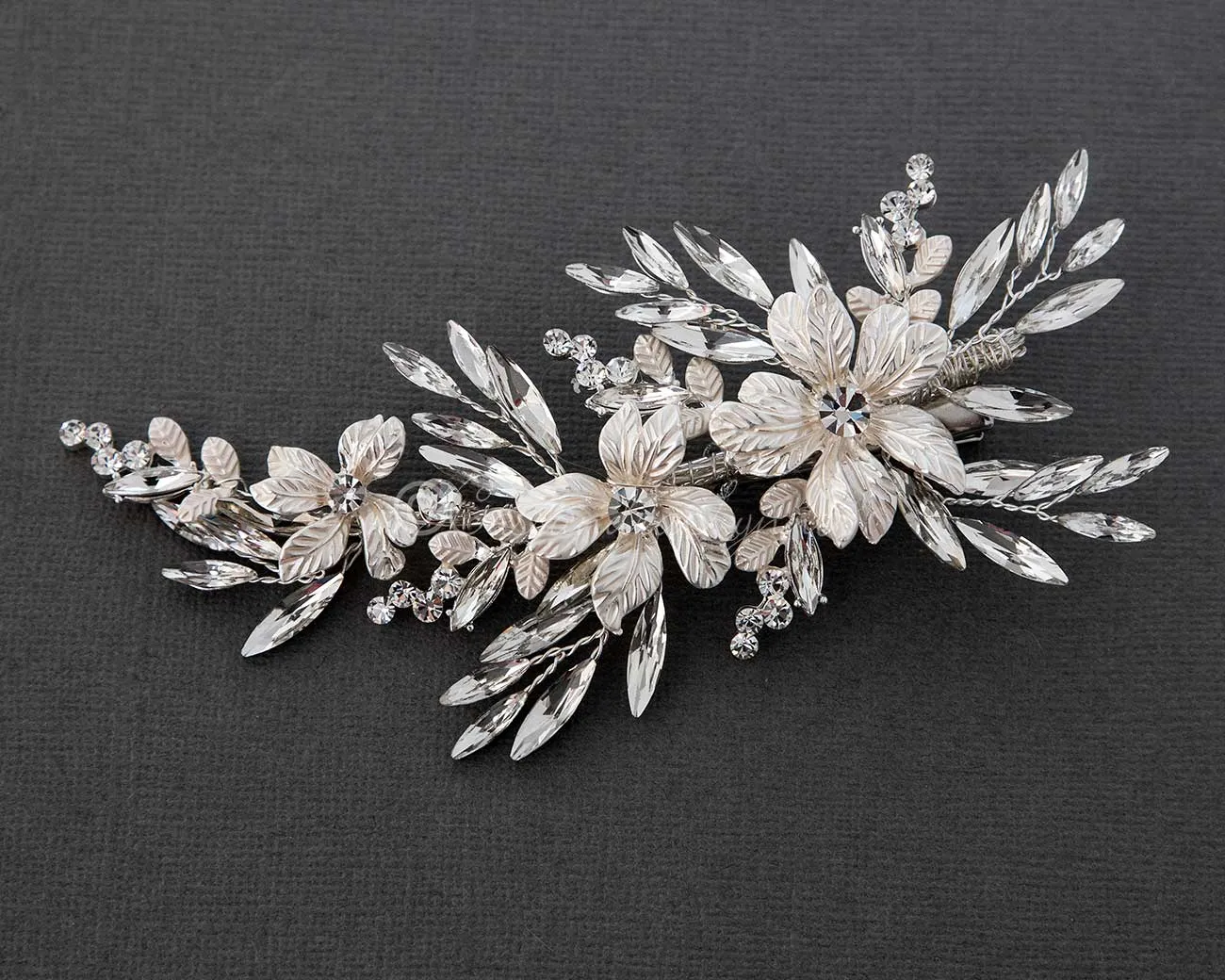 Crystal Wedding Hair Clip of Elongated Marquise