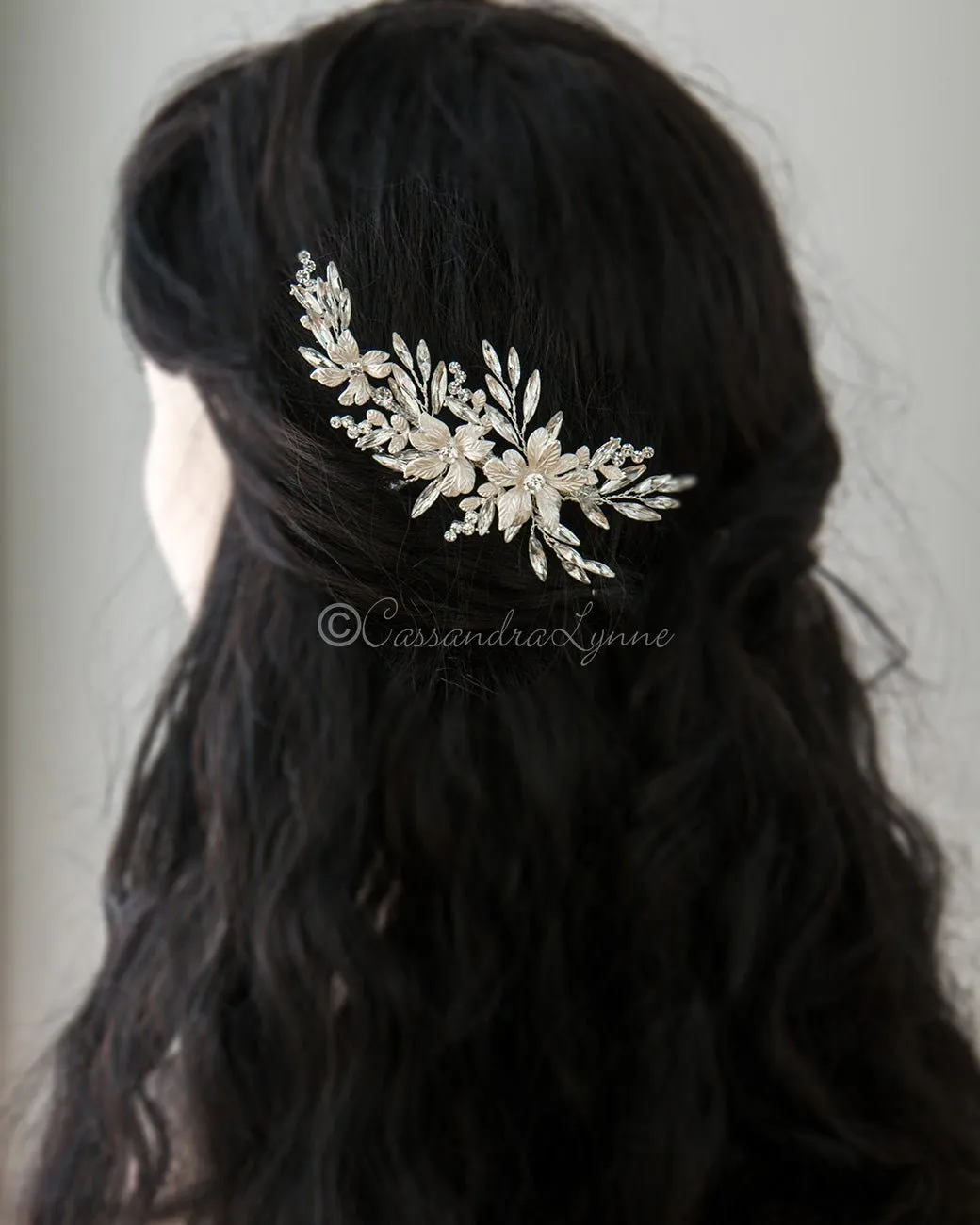 Crystal Wedding Hair Clip of Elongated Marquise