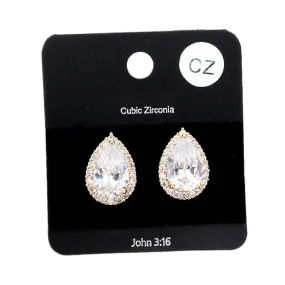 Cubic Zirconia Teardrop Crystal Rhinestone Stud Earrings