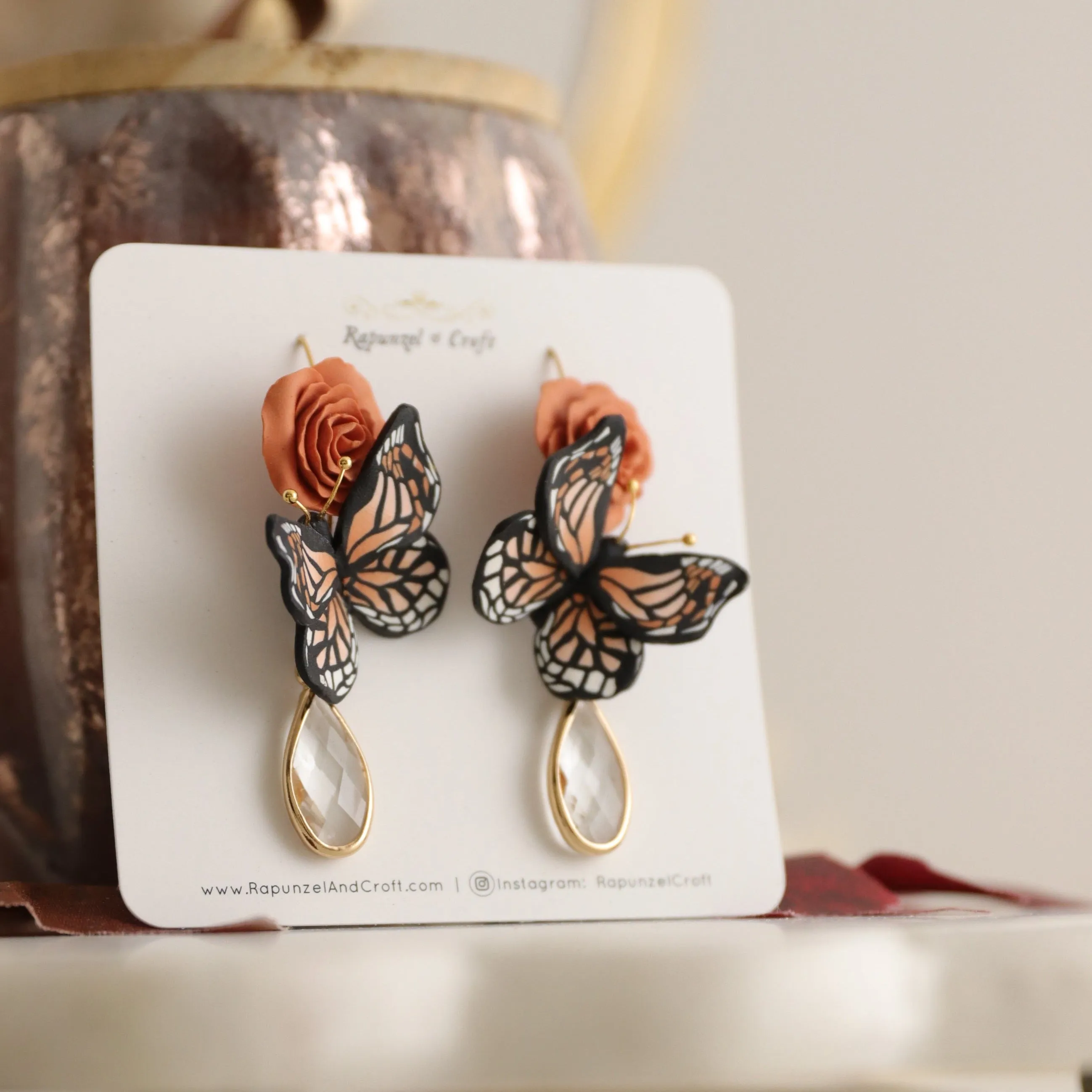 Custom Reserved for Maithili: DEWY MONARCH BUTTERFLY earrings