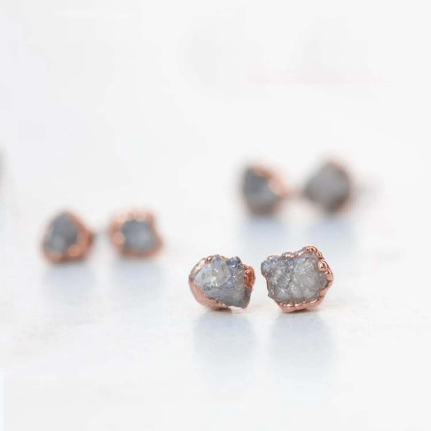 Dainty Raw Diamond Stud Earrings in Sterling Silver