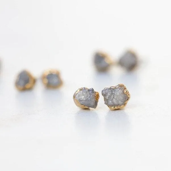 Dainty Raw Diamond Stud Earrings in Sterling Silver