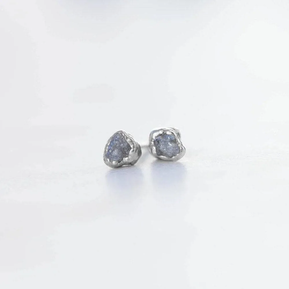 Dainty Raw Diamond Stud Earrings in Sterling Silver