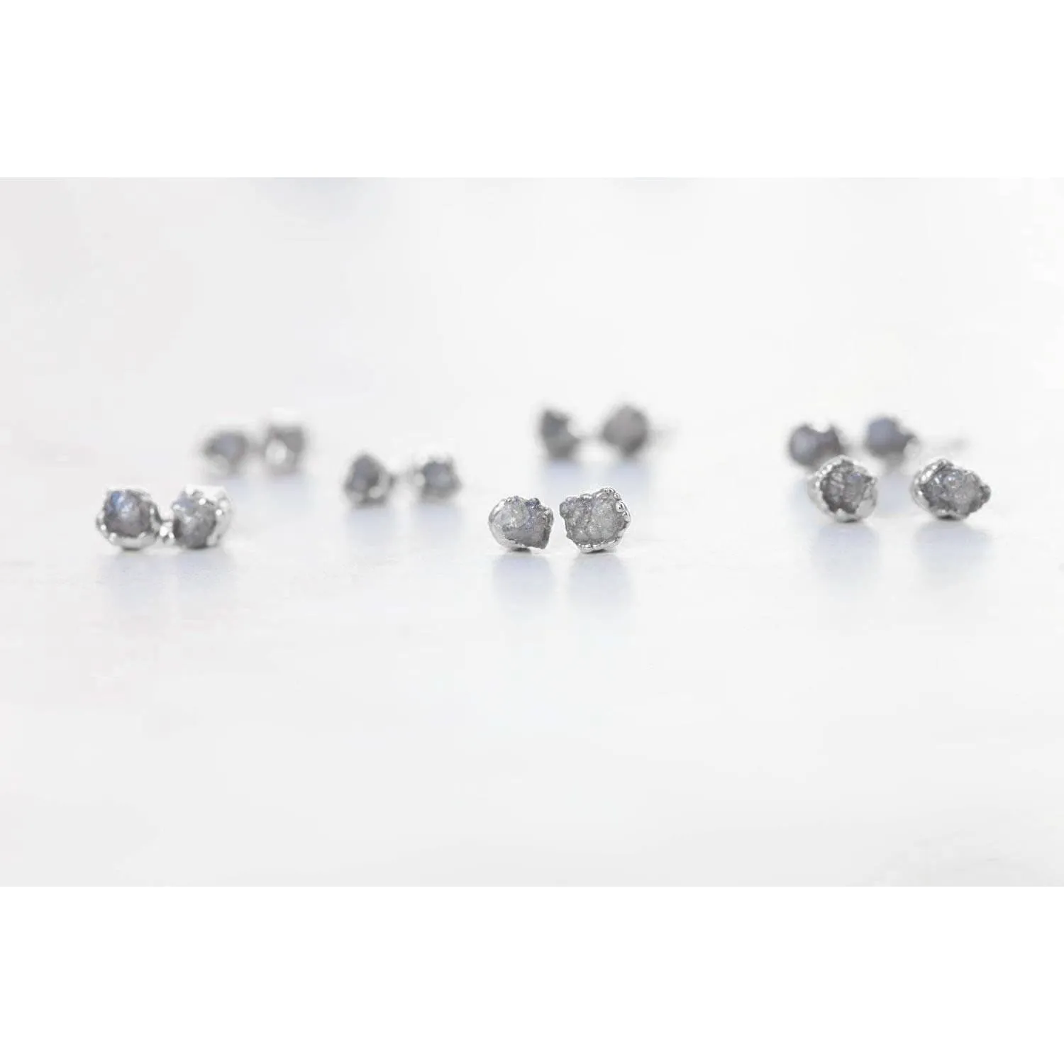 Dainty Raw Diamond Stud Earrings in Sterling Silver