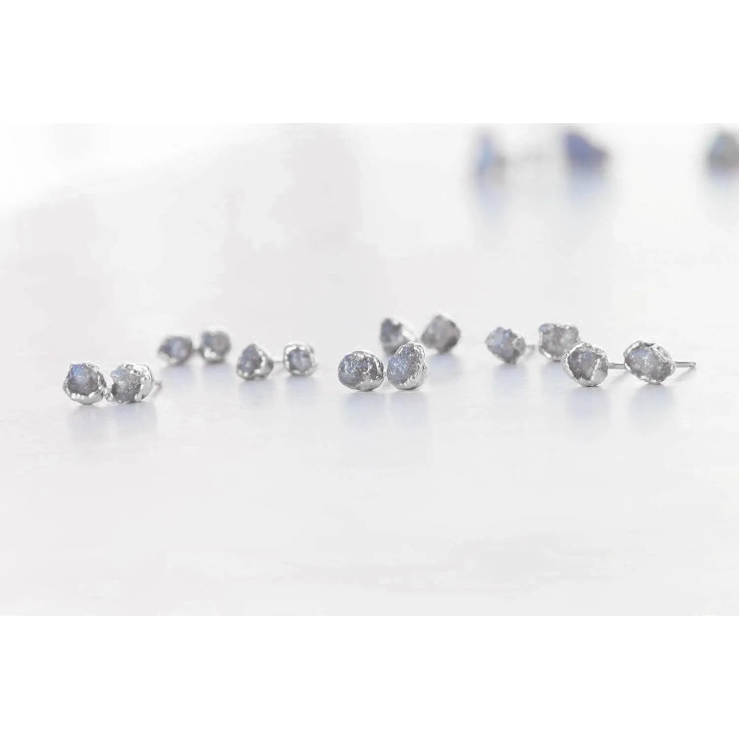 Dainty Raw Diamond Stud Earrings in Sterling Silver