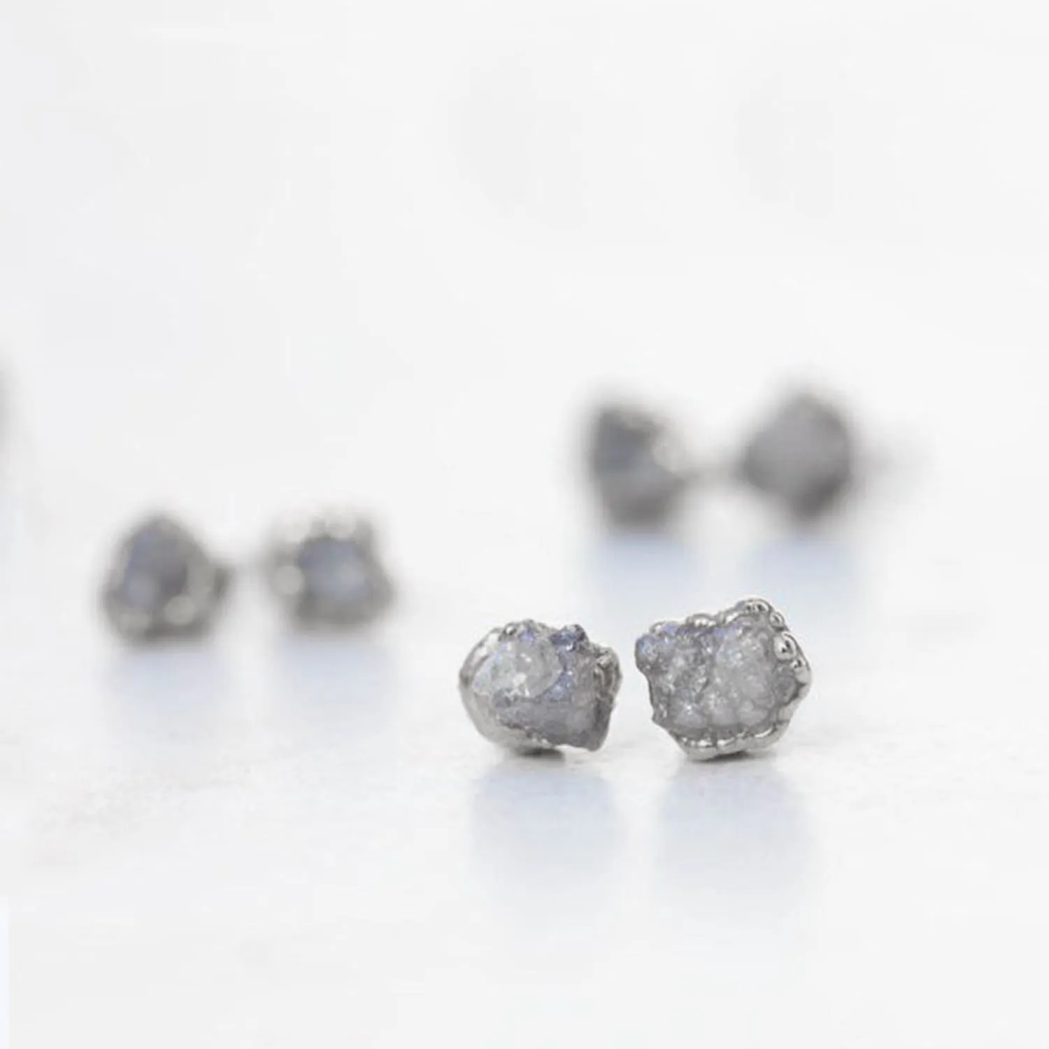 Dainty Raw Diamond Stud Earrings in Sterling Silver