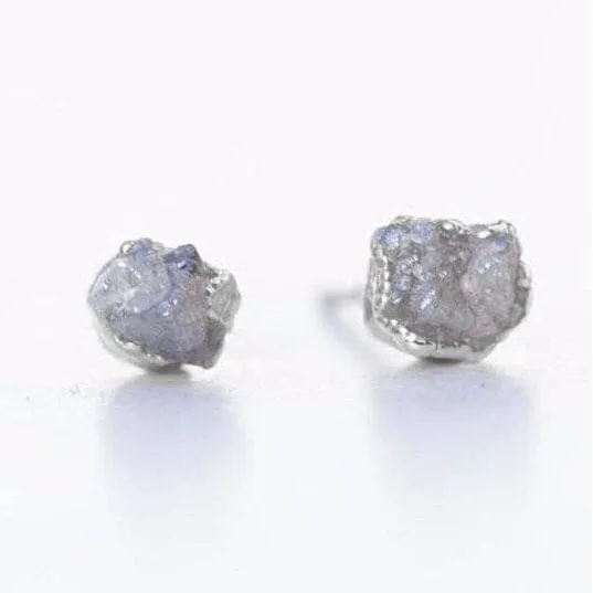 Dainty Raw Diamond Stud Earrings in Sterling Silver