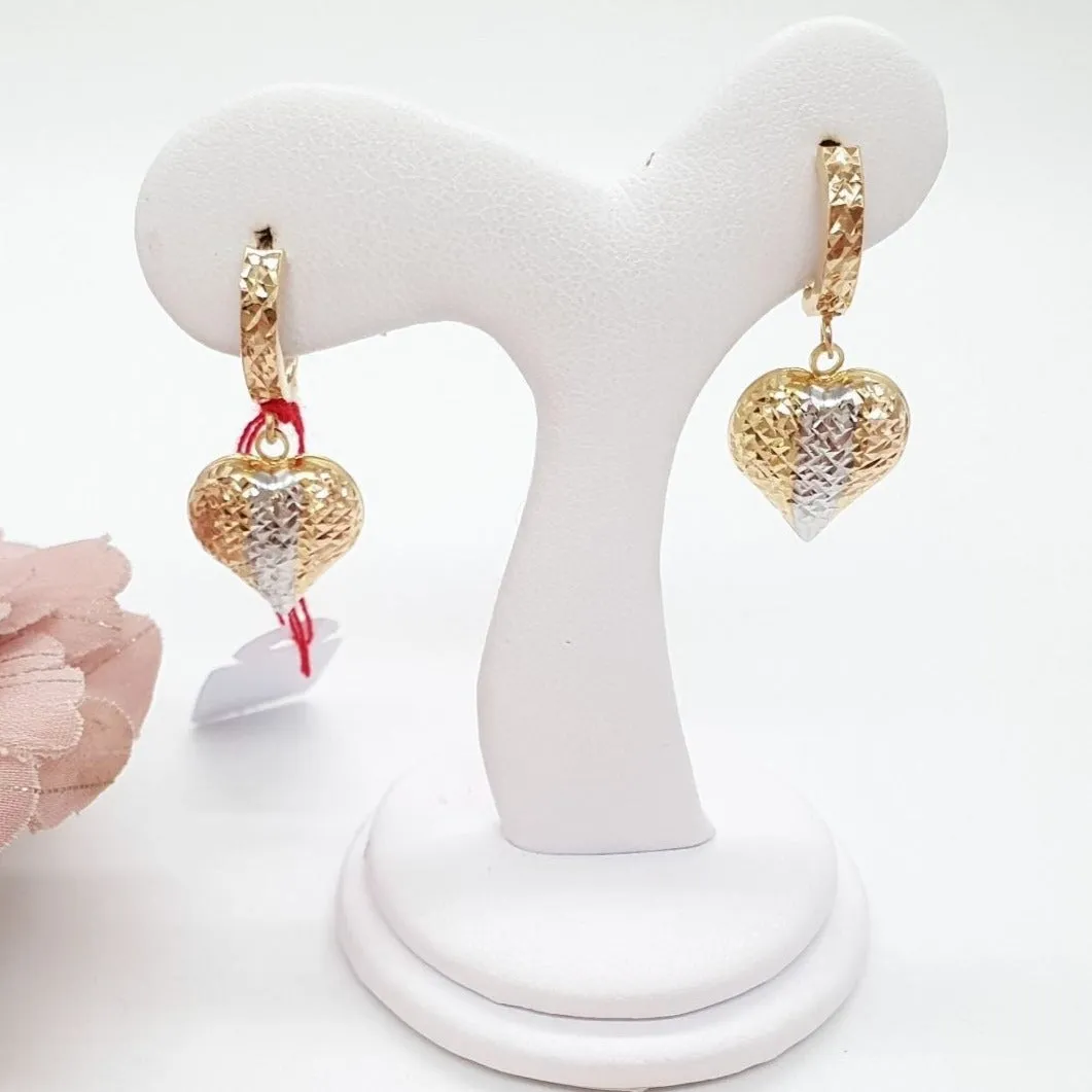 Dangling Two-Tone Heart Earrings