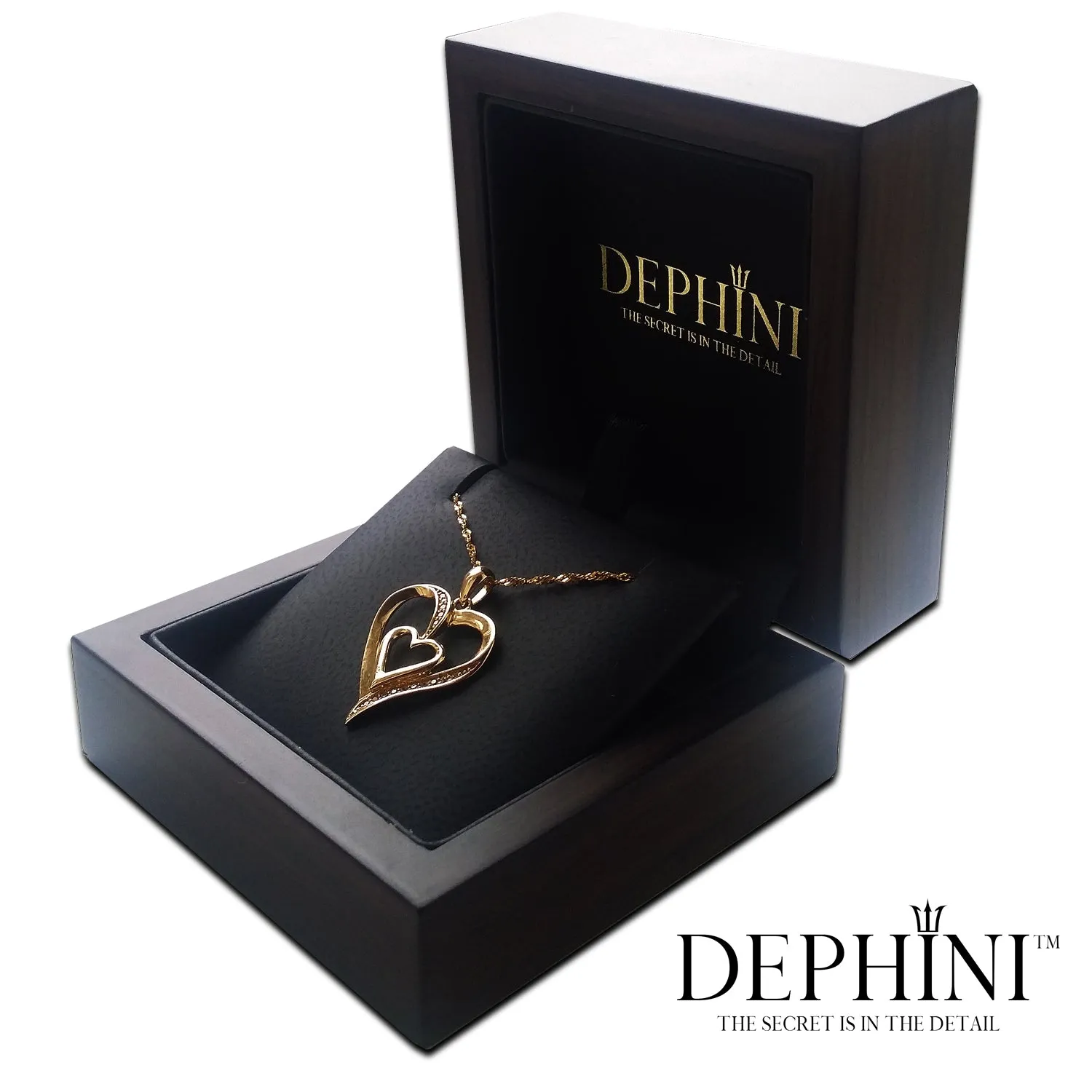 DEPHINI Gold Heart Necklace 18ct Yellow Gold Heart Pendant CZ Crystals