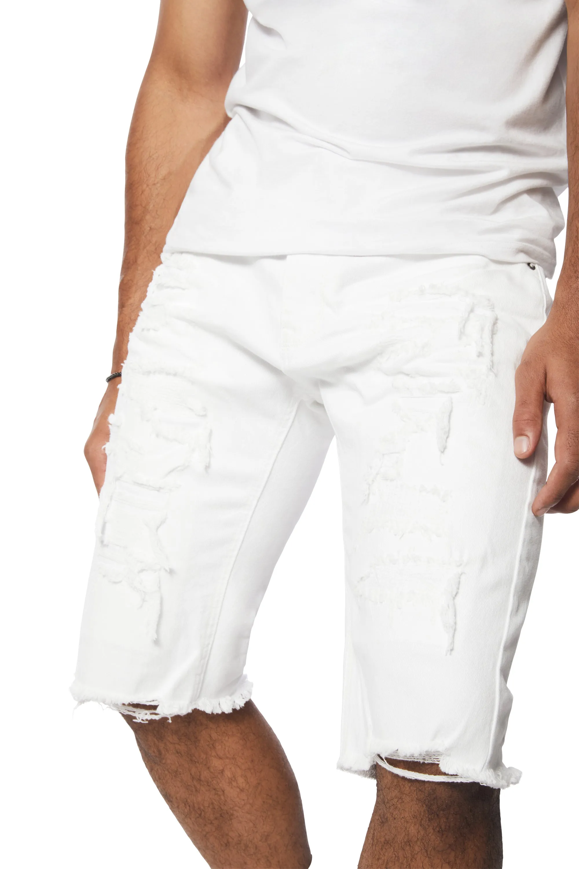 Distressed Rip & Repair Jean Shorts - White