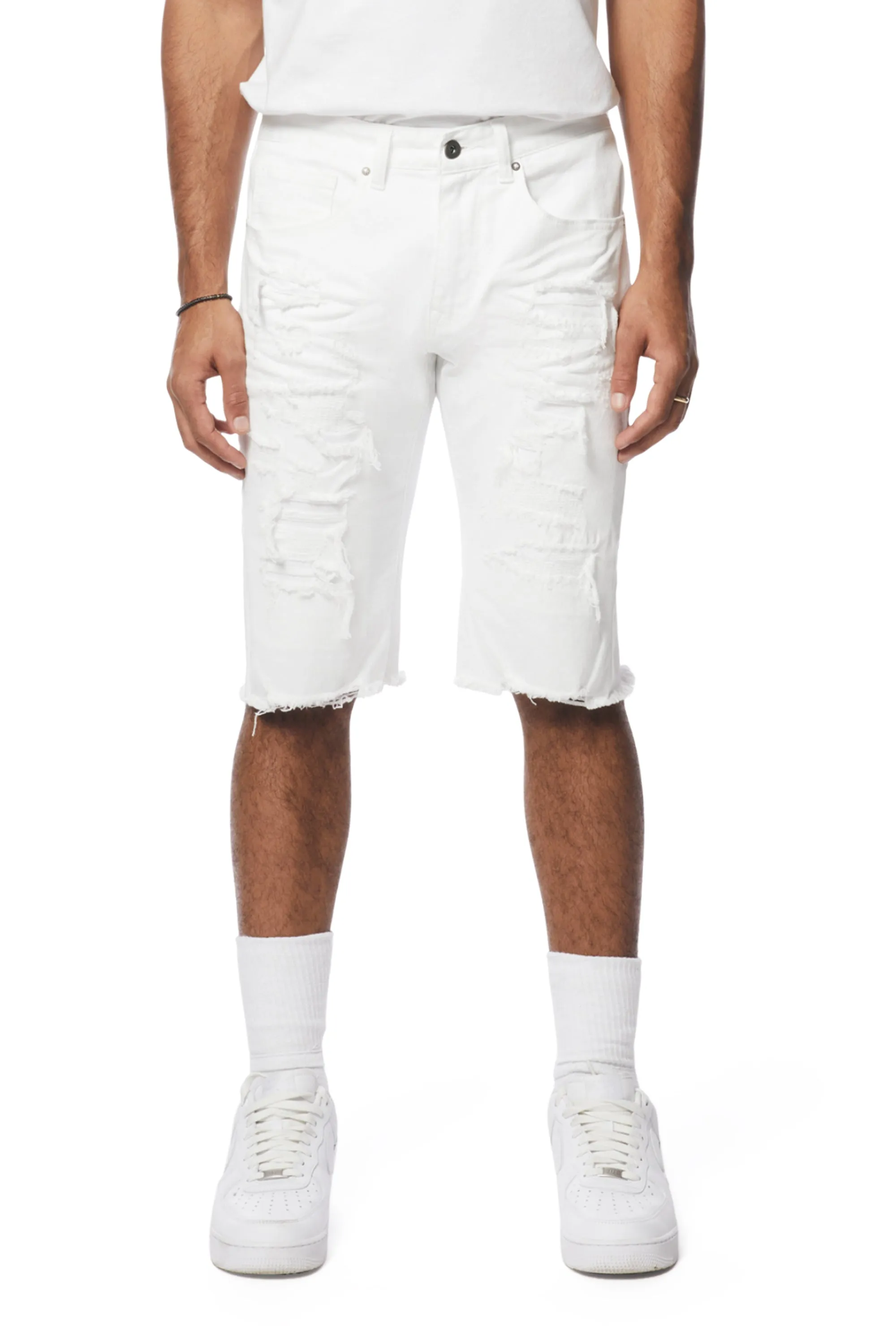 Distressed Rip & Repair Jean Shorts - White