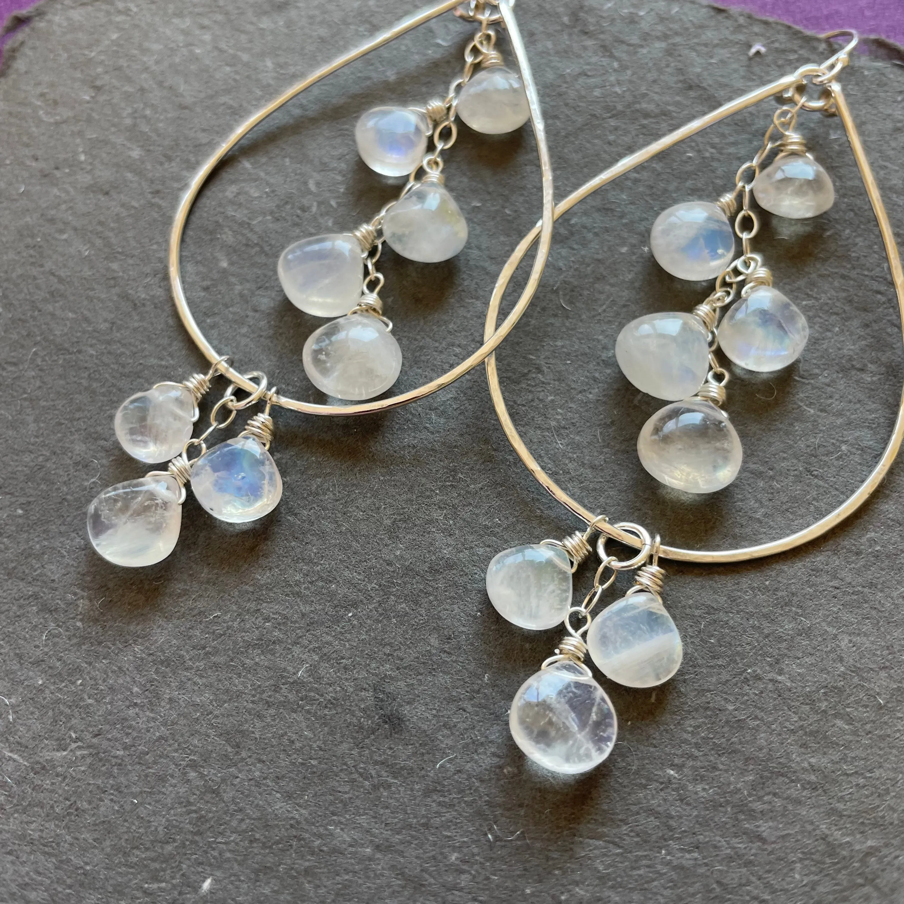 Double Decker Moonstone Teardrop hoops