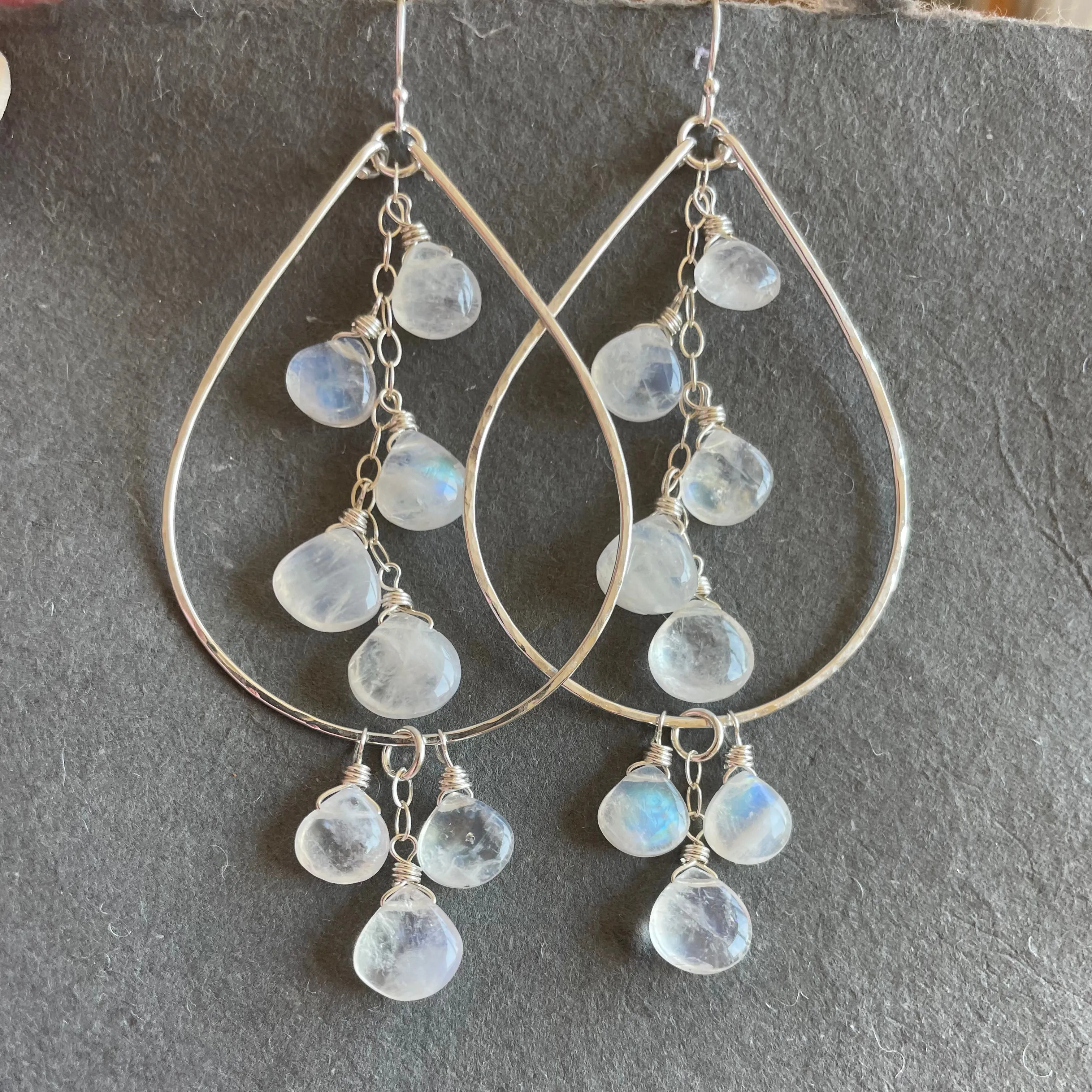 Double Decker Moonstone Teardrop hoops