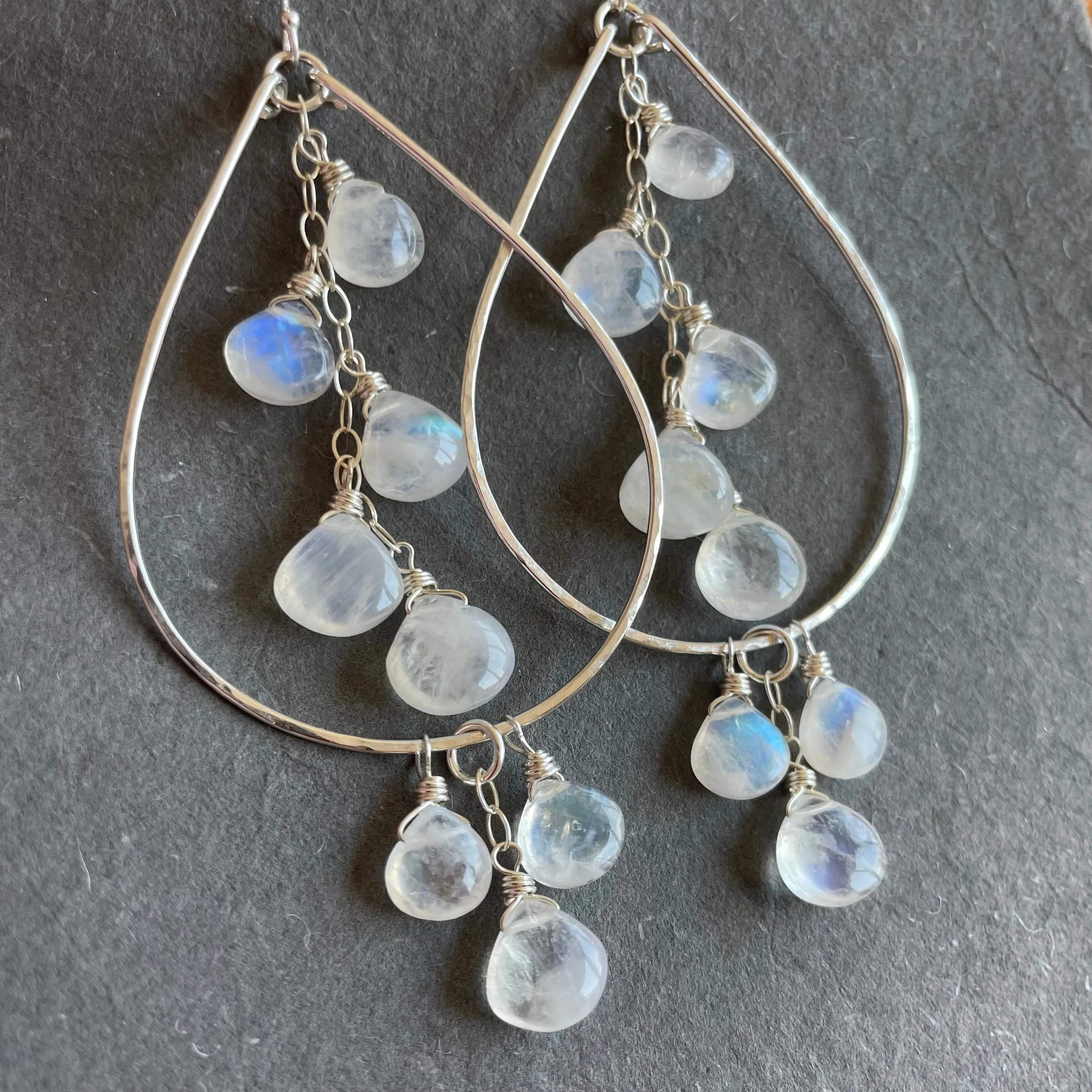 Double Decker Moonstone Teardrop hoops