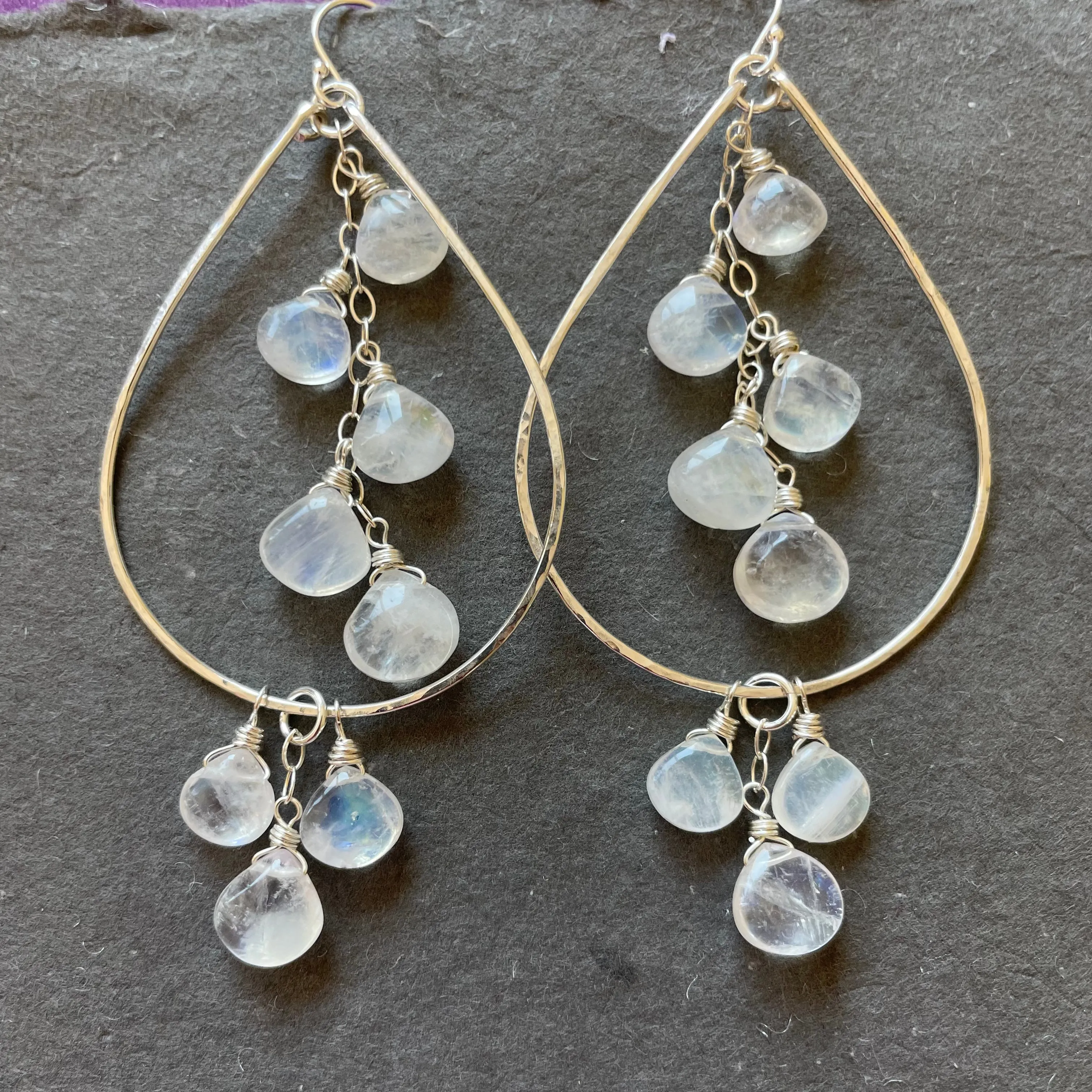 Double Decker Moonstone Teardrop hoops