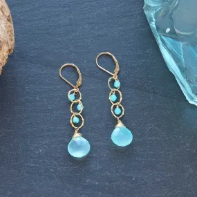 Driftwood - Aqua Chalcedony and Amazonite Gold Drop Earrings