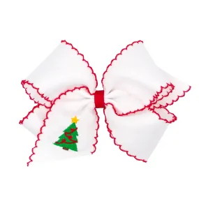 Embroidered Moonstitch Grosgrain Hair Bow on Clippie - Christmas Tree