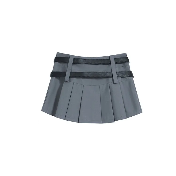 Evelyn Grey Double Belt Skirt