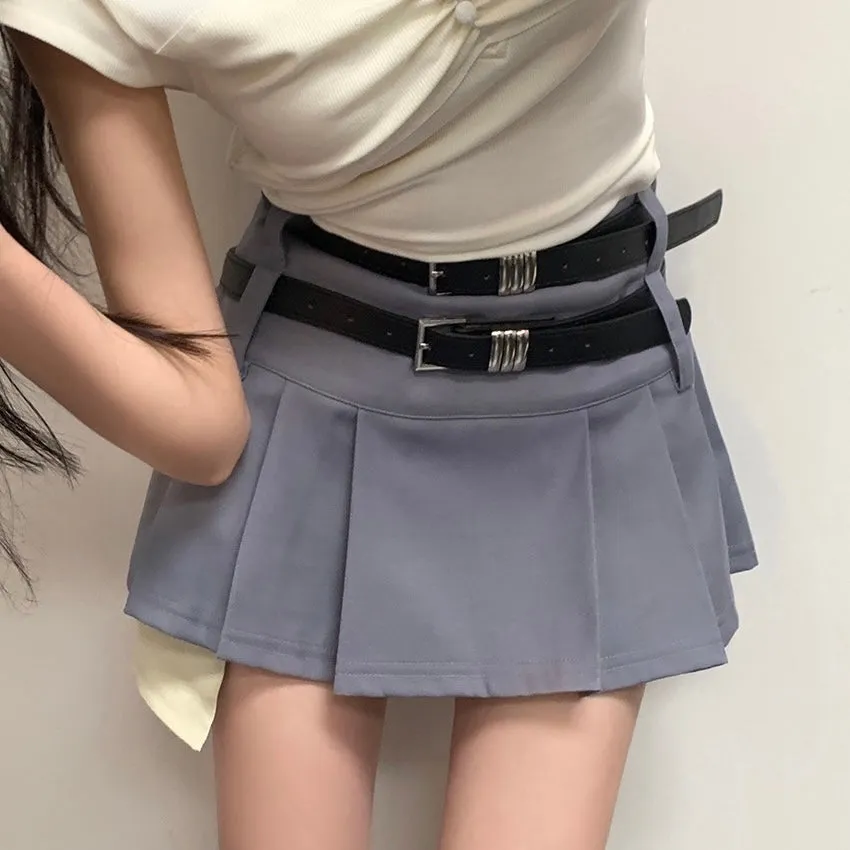 Evelyn Grey Double Belt Skirt