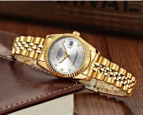 FNGEEN Women Top Brand Luxury Business Watch Waterproof High-end Crystal Gold Watch W412035