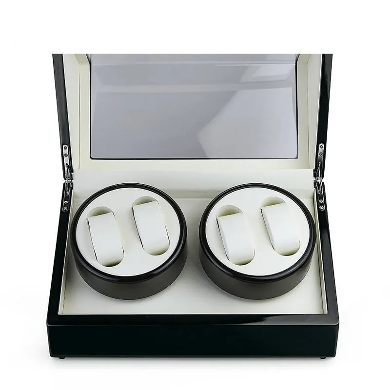 Four-Grid Watch Winder Holder Display Black Watch Box