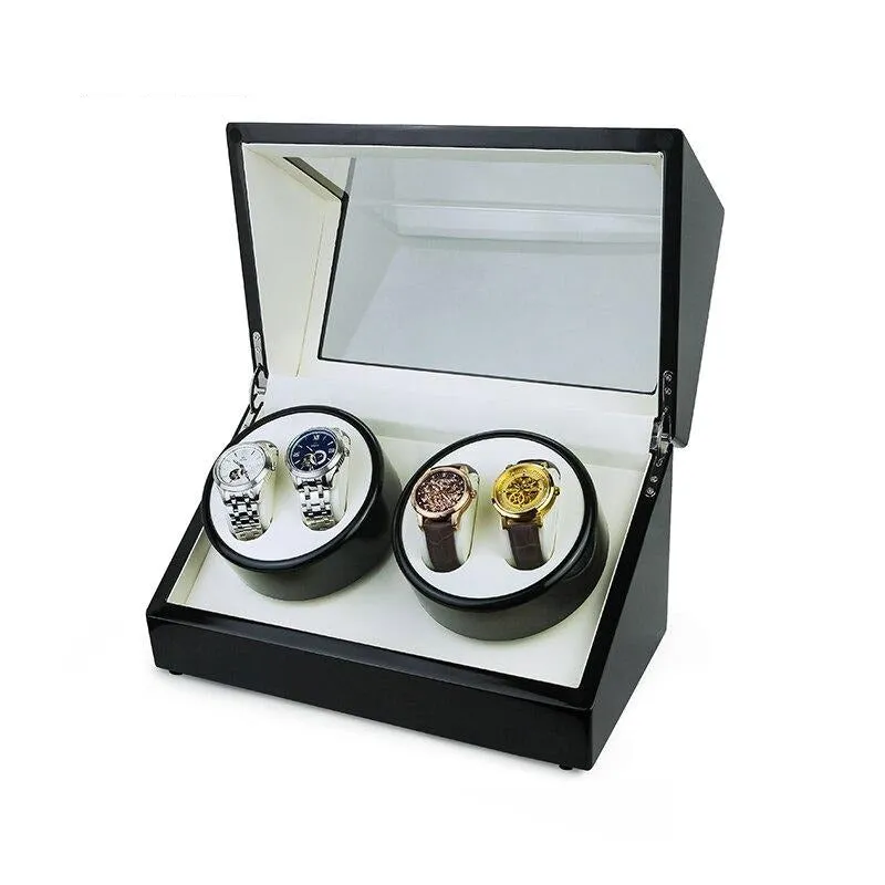 Four-Grid Watch Winder Holder Display Black Watch Box