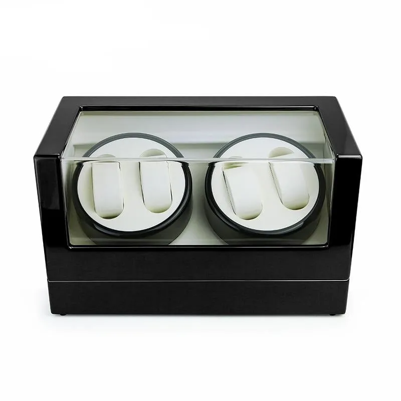 Four-Grid Watch Winder Holder Display Black Watch Box