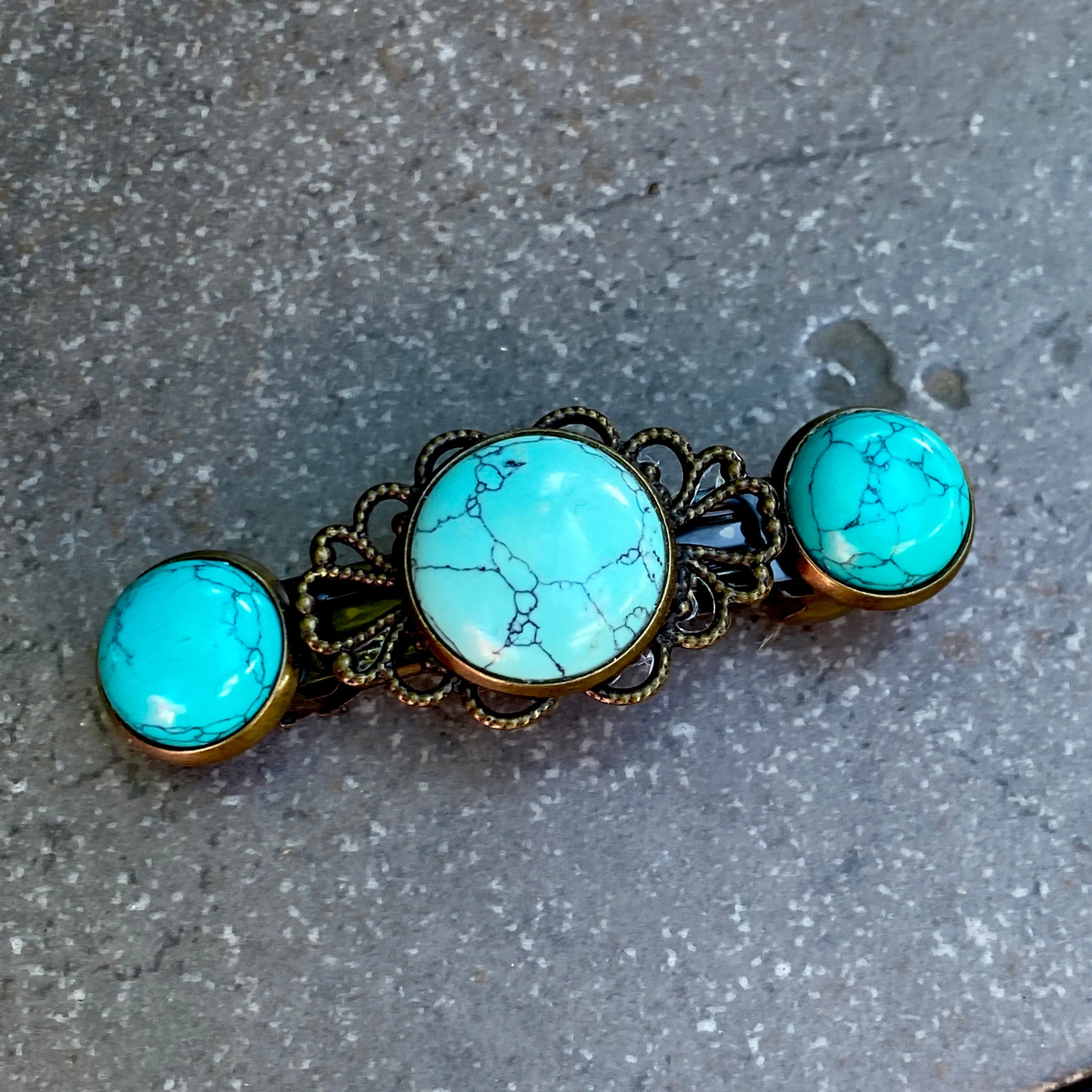 Genuine Gemstone on brass Metal Hairclips