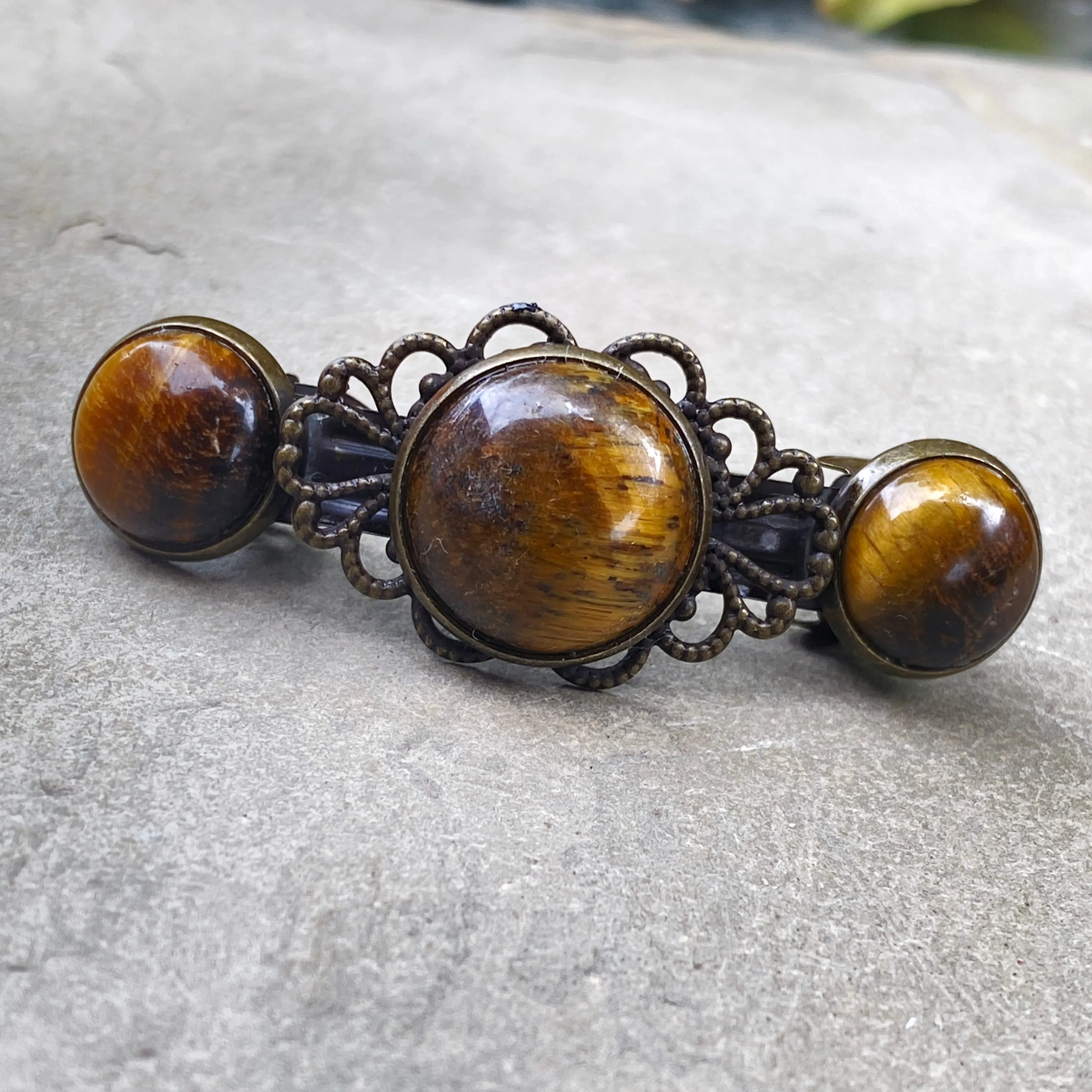 Genuine Gemstone on brass Metal Hairclips