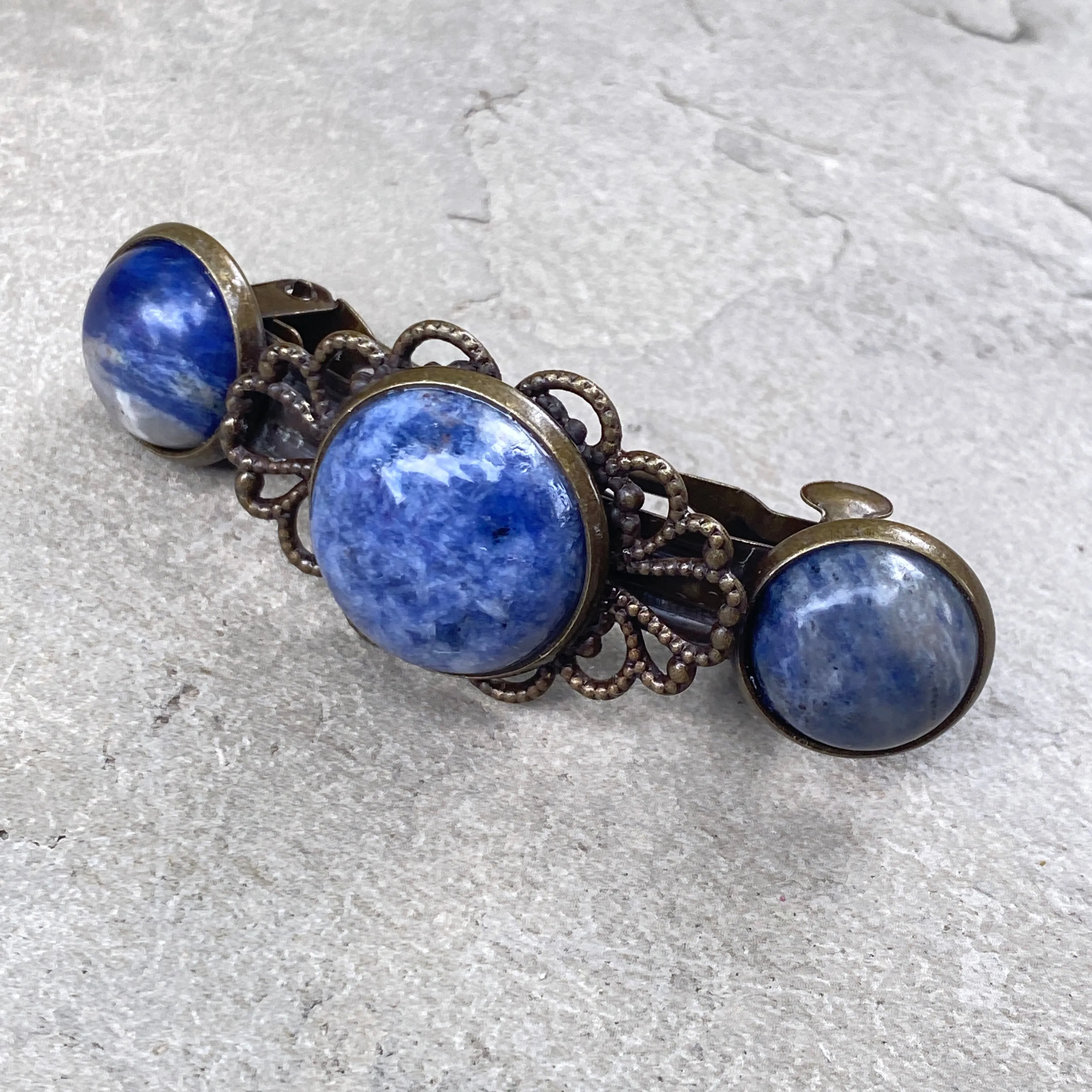 Genuine Gemstone on brass Metal Hairclips