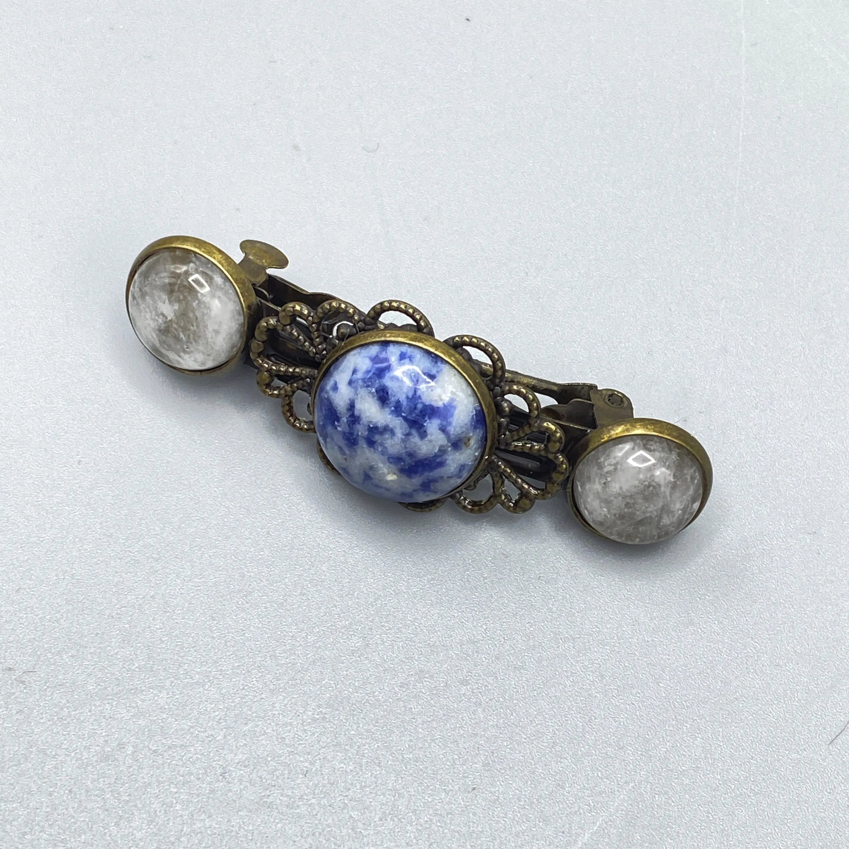 Genuine Gemstone on brass Metal Hairclips