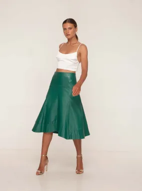 GISELLE LEATHER MIDI SKIRT - EMERALD