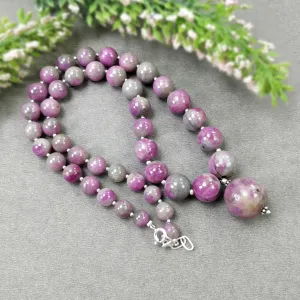 Global RUBY Gemstone NECKLACE: 334.15cts Natural Untreated Bi-Color Zoisite Ruby Balls With 925 Sterling Silver 7mm - 17mm 18"