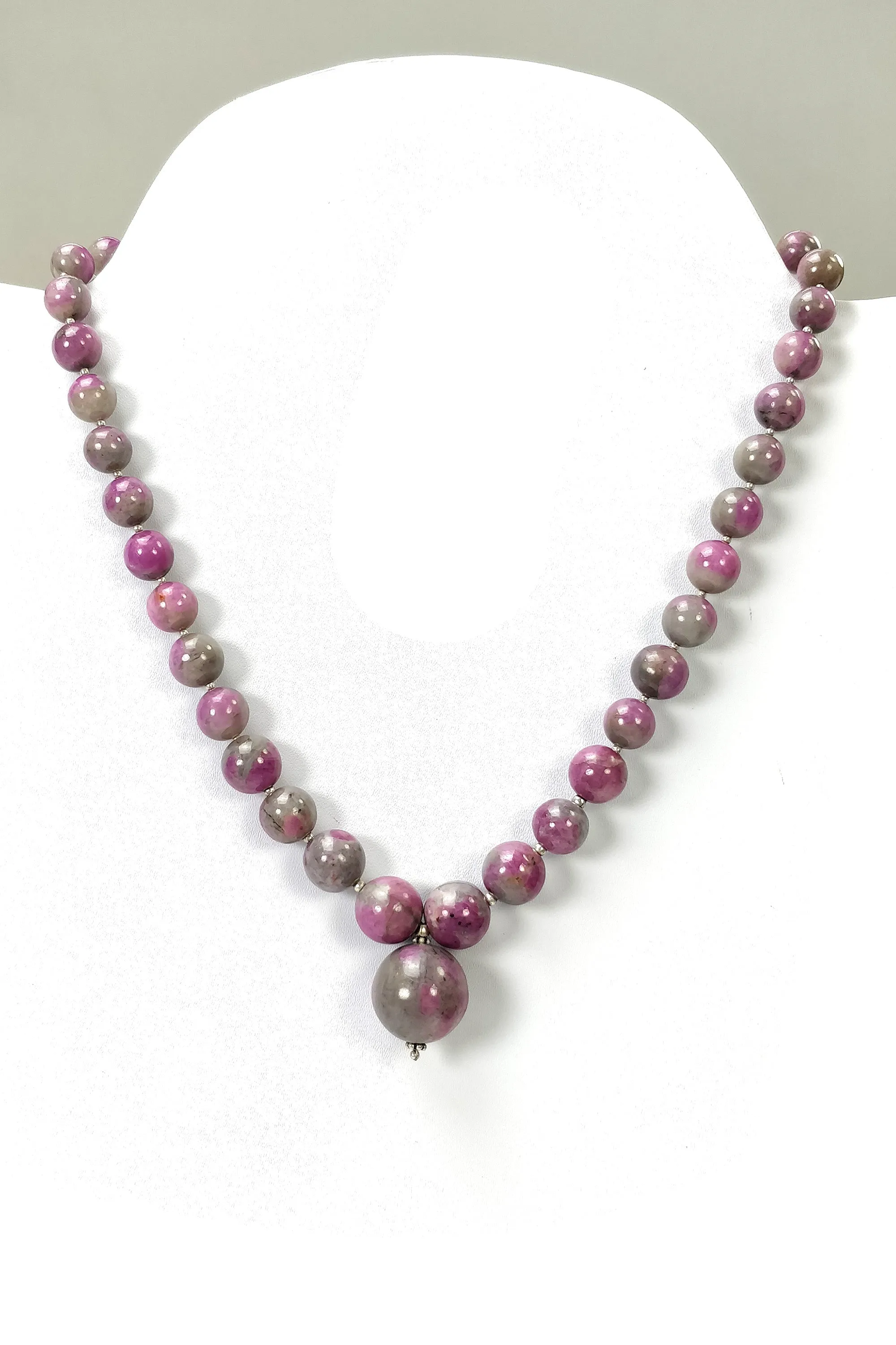 Global RUBY Gemstone NECKLACE: 334.15cts Natural Untreated Bi-Color Zoisite Ruby Balls With 925 Sterling Silver 7mm - 17mm 18"