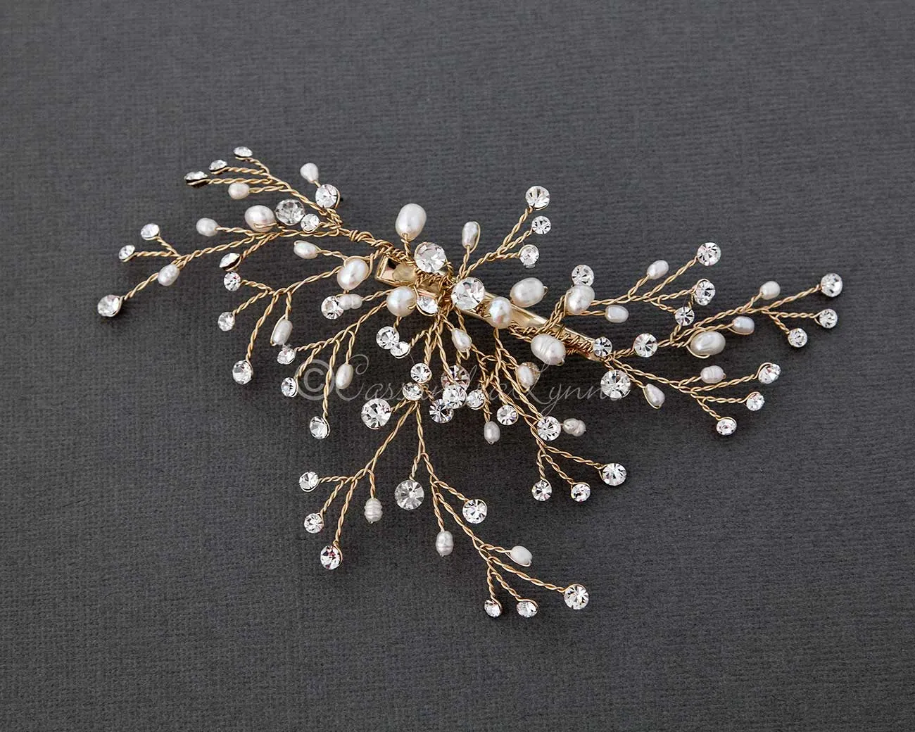 Gold Bridal Hair Spray Clip with Pearls