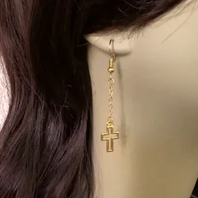 Gold Cut-Out Cross Dangel Earrings