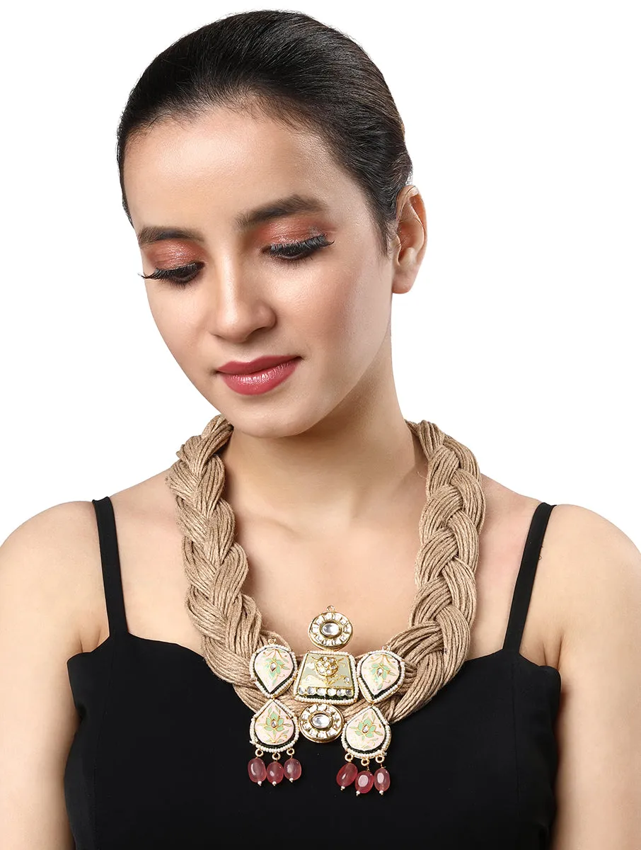 Gold Plated Kundan Jute Necklace