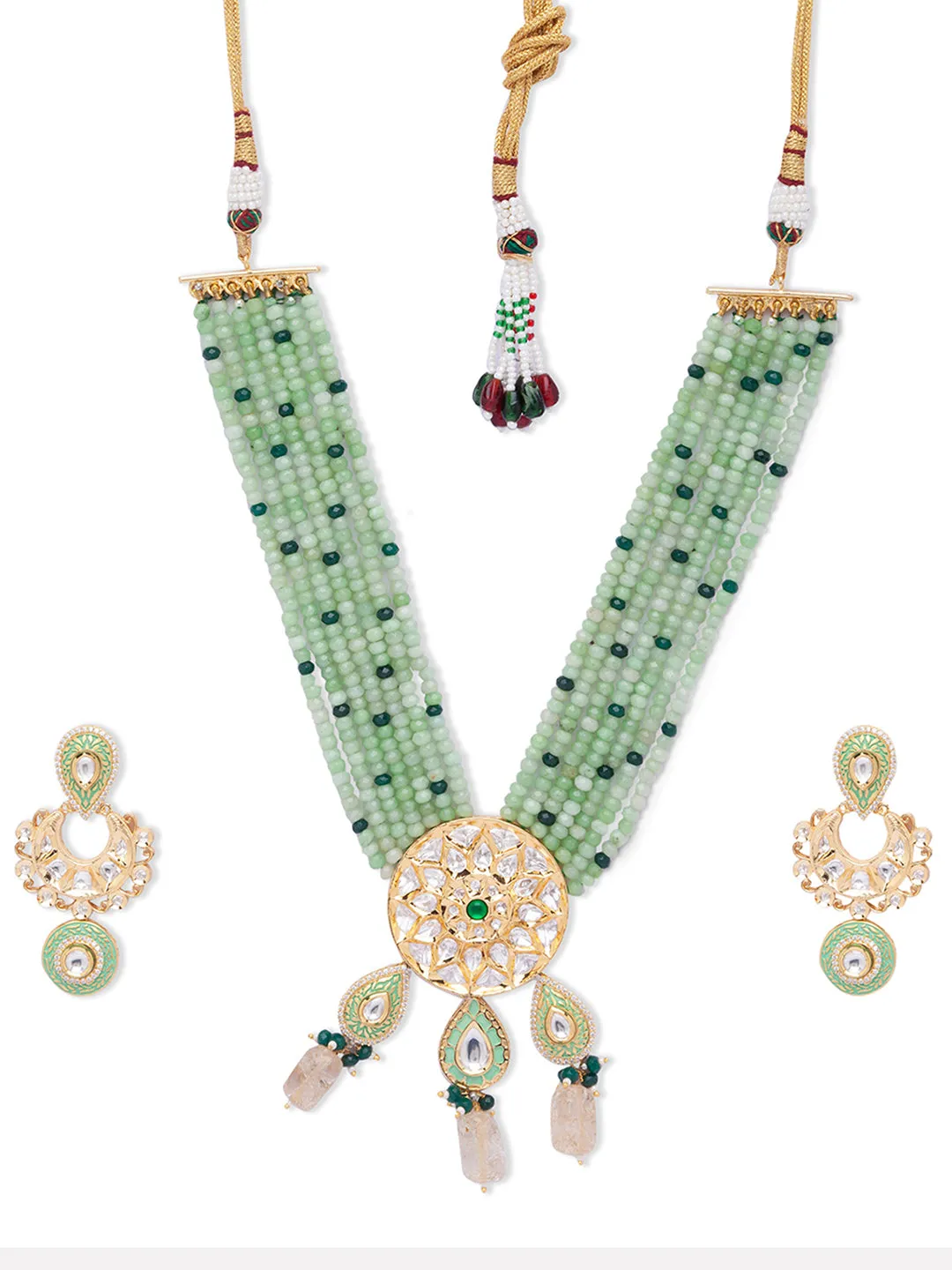 Green Gold Tone Kundan Meenakari Necklace Set with Onyx