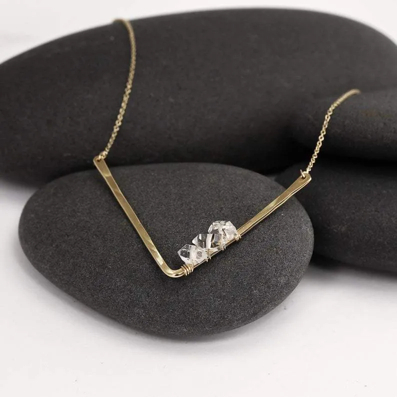 Herkimer V Necklace in Gold