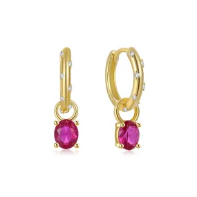 Huggie Hoop Earrings with Colored CZ Diamond Egg-shaped