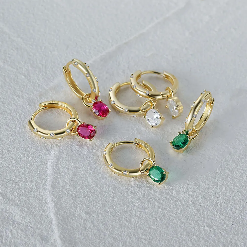 Huggie Hoop Earrings with Colored CZ Diamond Egg-shaped