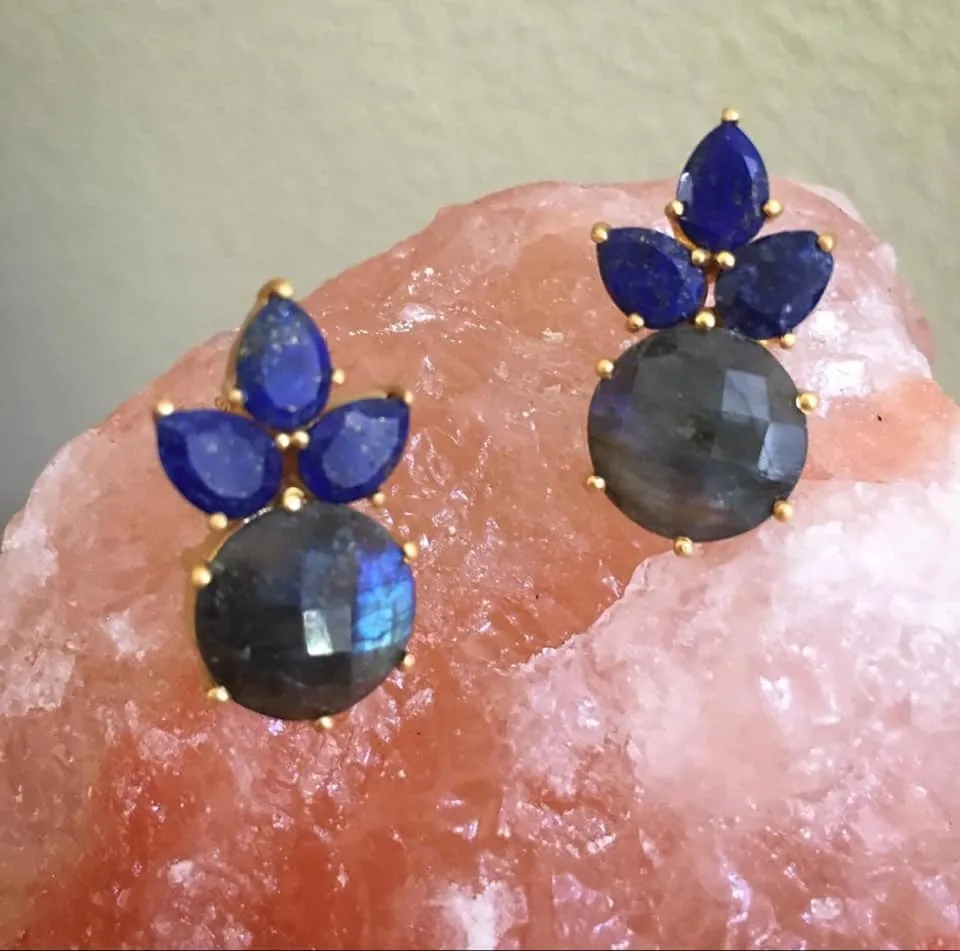 India Studs With Labradorite/Lapis Lazuli