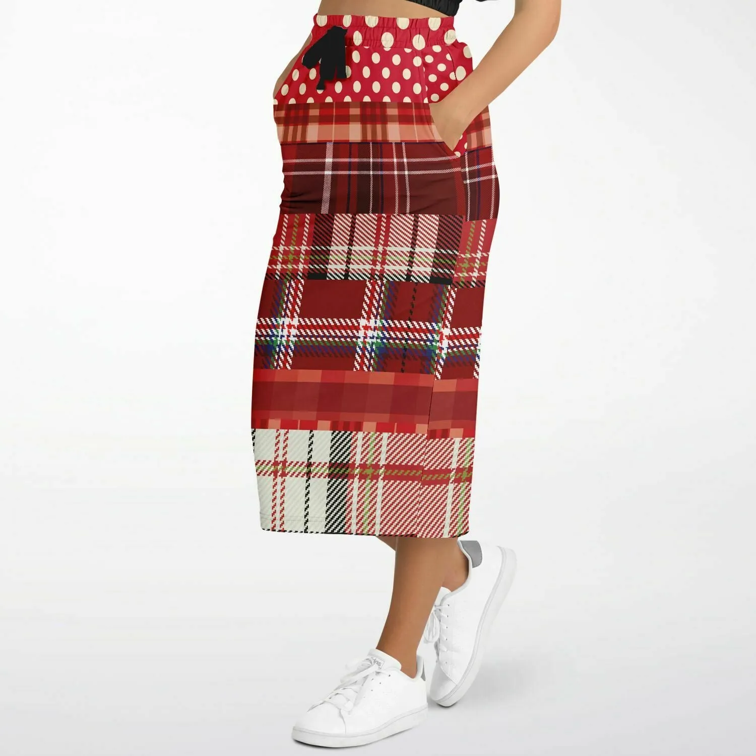 Jersey Salsa Plaid Patchwork Eco-Poly Long Pocket Skirt